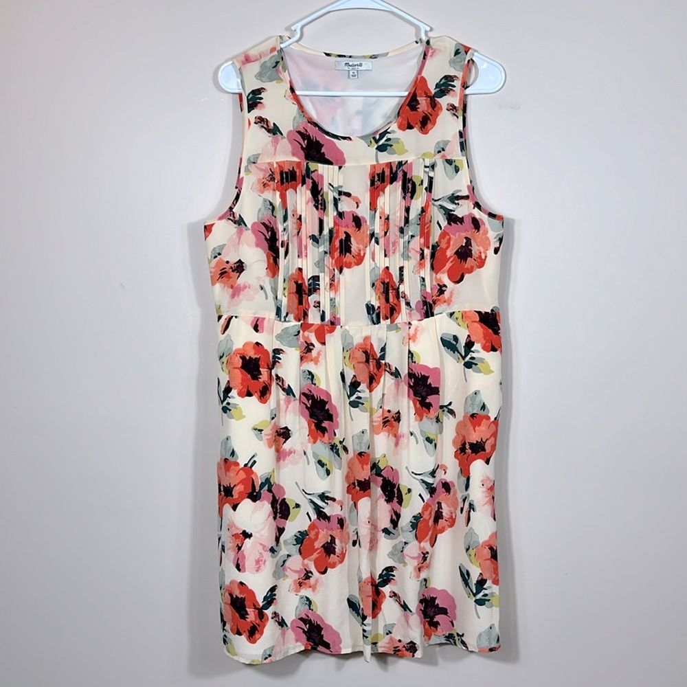 Madewell Pleated Lined Tearose Floral Knee Length Silk Size 12